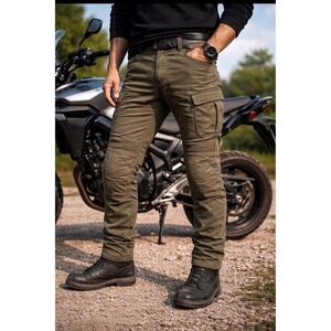 KOMINE Men's Olive Cargo Motorcycle Riding Pants CE Approved Size XL
